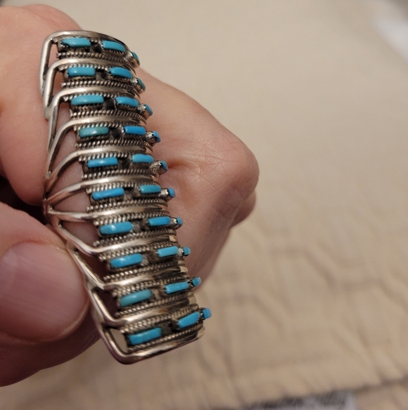 Native American Zuni Petit Point Sleeping Beauty Turquoise Ring - Picture 7 of 14